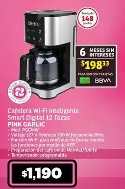 Soriana Súper Cafetera Wi-Fi Inteligente Smart Digital 12 Tazas PINK GARLIC oferta