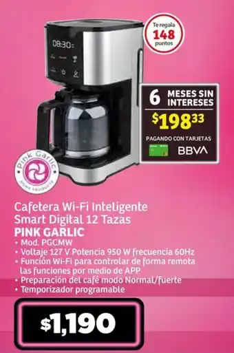 Soriana Súper Cafetera Wi-Fi Inteligente Smart Digital 12 Tazas PINK GARLIC oferta