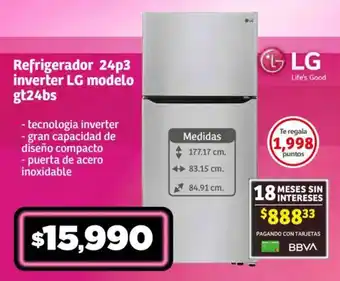 Soriana Mercado Refrigerador 24p3 inverter LG modelo gt24bs oferta