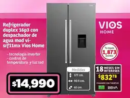 Soriana Mercado Refrigerador duplex 16p3 con despachador de agua mod vi- srf11mx Vios Home oferta