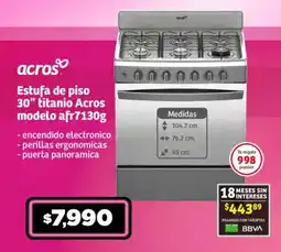 Soriana Mercado Estufa de piso 30" titanio Acros modelo afr7130g oferta