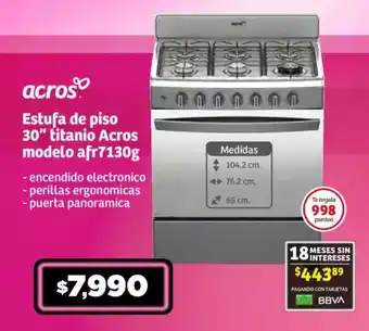 Soriana Mercado Estufa de piso 30" titanio Acros modelo afr7130g oferta