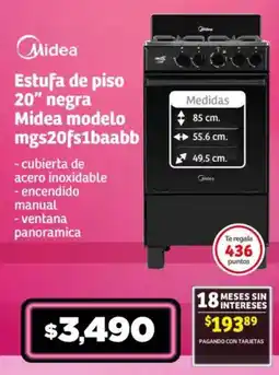 Soriana Mercado Estufa de piso 20" negra Midea modelo mgs20fs1baabb oferta