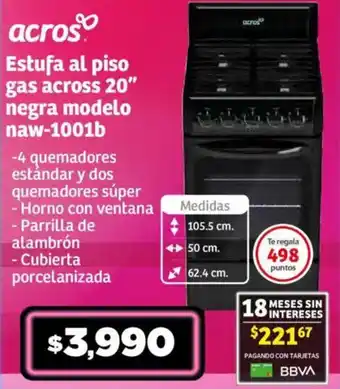 Soriana Mercado Estufa al piso gas across 20" negra modelo naw-1001b oferta