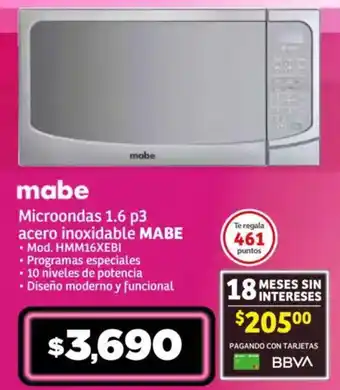 Soriana Mercado Microondas 1.6 p3 acero inoxidable MABE oferta