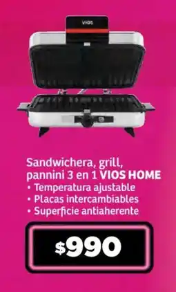 Soriana Mercado Sandwichera, grill, pannini 3 en 1 VIOS HOME oferta