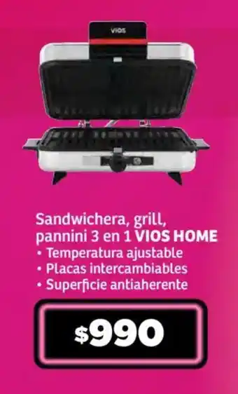 Soriana Mercado Sandwichera, grill, pannini 3 en 1 VIOS HOME oferta