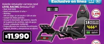 Soriana Híper Asiento simulador carreras next LEVEL RACING fórmula F-GT oferta