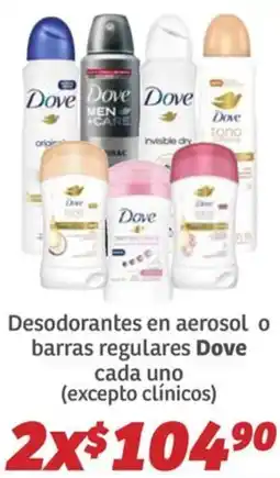 Soriana Híper Dove desodorantes en aerosol o barras regulares oferta