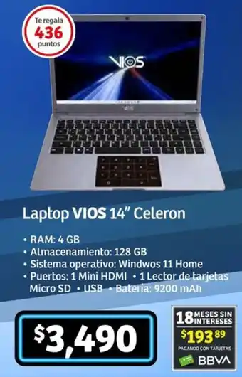 Soriana Híper Vios laptop 14" celeron oferta