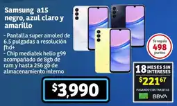 Soriana Híper Samsung A15 negro, azul claro y amarillo oferta