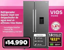 Soriana Híper Vios home refrigerador duplex 16p3 con despachador oferta