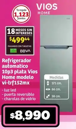 Soriana Híper Vios refrigerador automatico 10p3 plata vios oferta