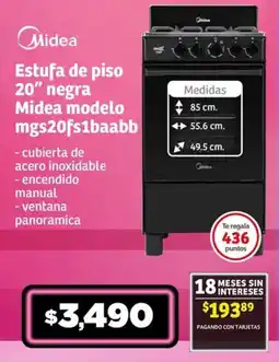 Soriana Híper Midea estufa de piso 20" negra midea modelo mgs20fs1baabb oferta