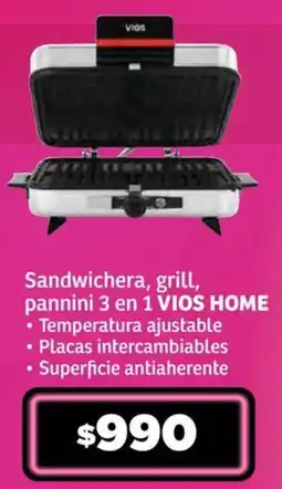 Soriana Híper Vios home sandwichera, grill, pannini 3 en 1 oferta