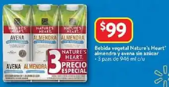 Walmart Nature's heart bebida vegetal almendra y avena sin azúcar oferta