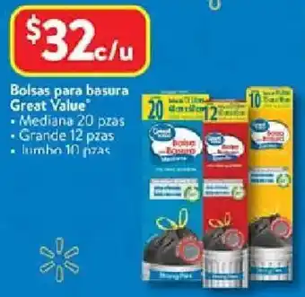 Walmart Great value bolsas para basura oferta