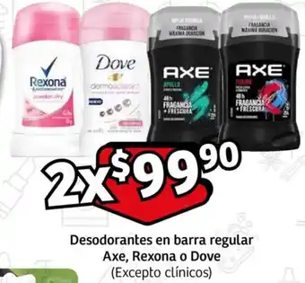 Soriana Mercado Axe, rexona o dove desodorantes en barra regular oferta