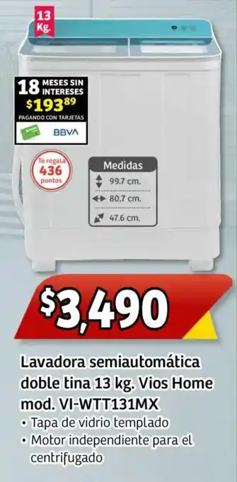 Soriana Mercado Vios home lavadora semiautomática doble tina oferta