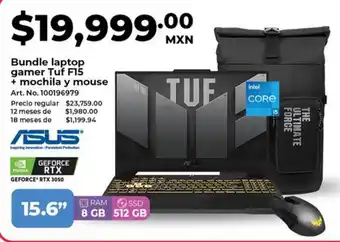 Office Depot Asus bundle laptop gamer tuf f15 15.6" oferta