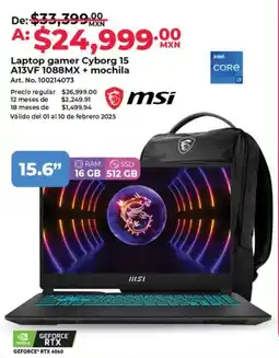 Office Depot msi Laptop gamer cyborg 15 a13vf 1088mx + mochila oferta