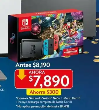 Walmart Consola Nintendo Switch Neon + Mario Kart 8 oferta