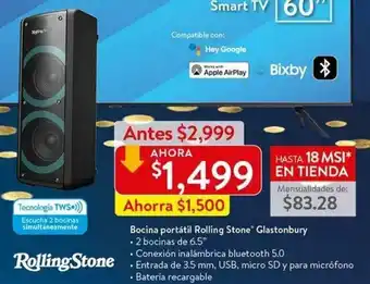 Walmart Bocina Portatil Rolling Stone 'Glastonbury oferta