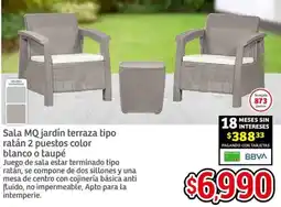 Soriana Híper Sala MQ jardín terraza tipo ratán 2 puestos color blanco o taupé oferta