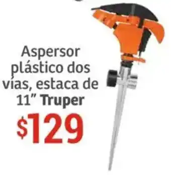 Soriana Híper Truper aspersor plástico dos vías, estaca de 11" oferta