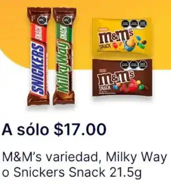 OXXO M&m's variedad, milky way o snickers snack oferta