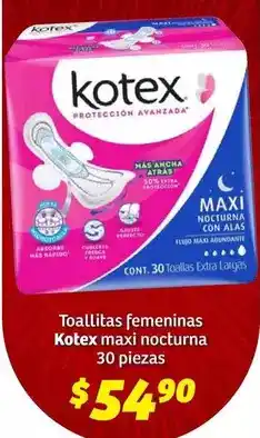 Soriana Híper Kotex - toallitas femeninas maxi nocturna 30 piezas oferta