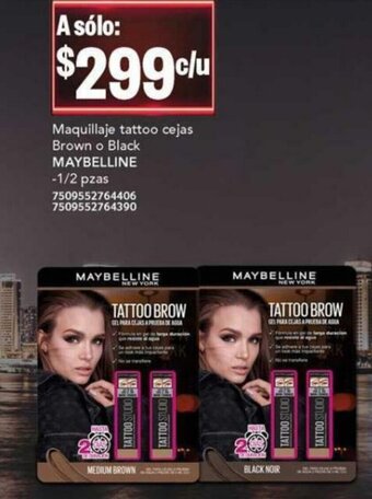 Maquillaje tattoo cejas Brown o Black Maybelline
