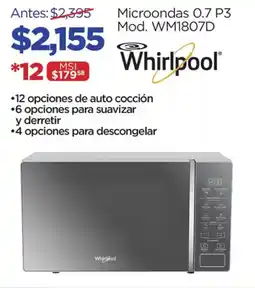 Chedraui Whirlpool microondas 0.7 p3 oferta