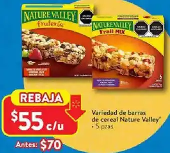 Walmart Nature valley variedad de barras de cereal oferta