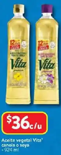 Walmart Vita aceite vegetal canola o soya oferta