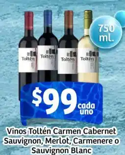 Soriana Mercado Vinos toltén carmen cabernet sauvignon, merlot, carmenere o sauvignon blanc oferta