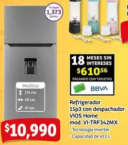 Soriana Mercado Vios home refrigerador 15p3 con despachador oferta