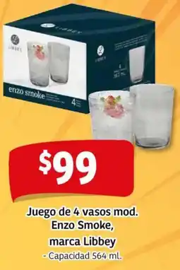 Soriana Mercado Juego de 4 vasos mod. enzo smoke, marca libbey oferta