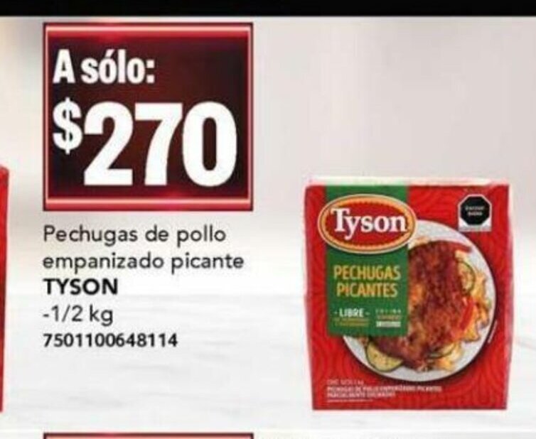 Pechugas de pollo empanizado picante TYSON oferta en City Club