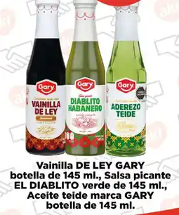 Super Aki Vainilla DE LEY GARY, Salsa picante EL DIABLITO verde, Aceite teide marca GARY oferta