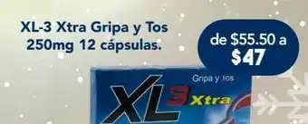 Xl-3 xtra gripa y tos 250mg 12 cápsulas.
