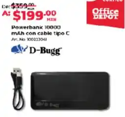 Office Depot D-Bugg Powerbank 10000 mAh con cable tipo C oferta