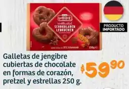 Soriana Híper Galletas de jengibre cubiertas de chocolate en formas de corazón, pretzel y estrellas oferta