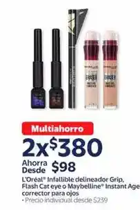 Walmart L'oréal - infaltible delineador grip, flash cat eye o maybelline intstant age corrector para ajos oferta