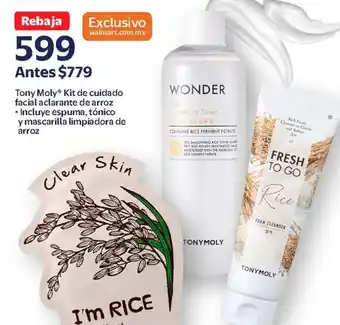 Walmart Tony moly kit de cuidado facial aclarante de arroz • incluye espuma, tónico y mascarilla limpiadora de arroz oferta