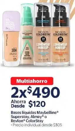 Walmart Bases líquidas maybelline superstay, almay o revlon colorstay oferta