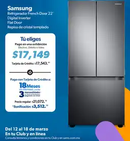 Sam's Club Samsung refrigerador french door 22' oferta