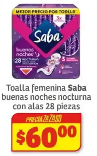 Soriana Híper Saba toalla femenina buenas noches nocturna con alas oferta