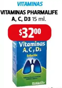 Farmacias Guadalajara Vitaminas pharmalife A, C, D3 oferta