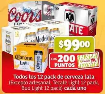 Soriana Mercado Todos los 12 pack de cerveza lata oferta